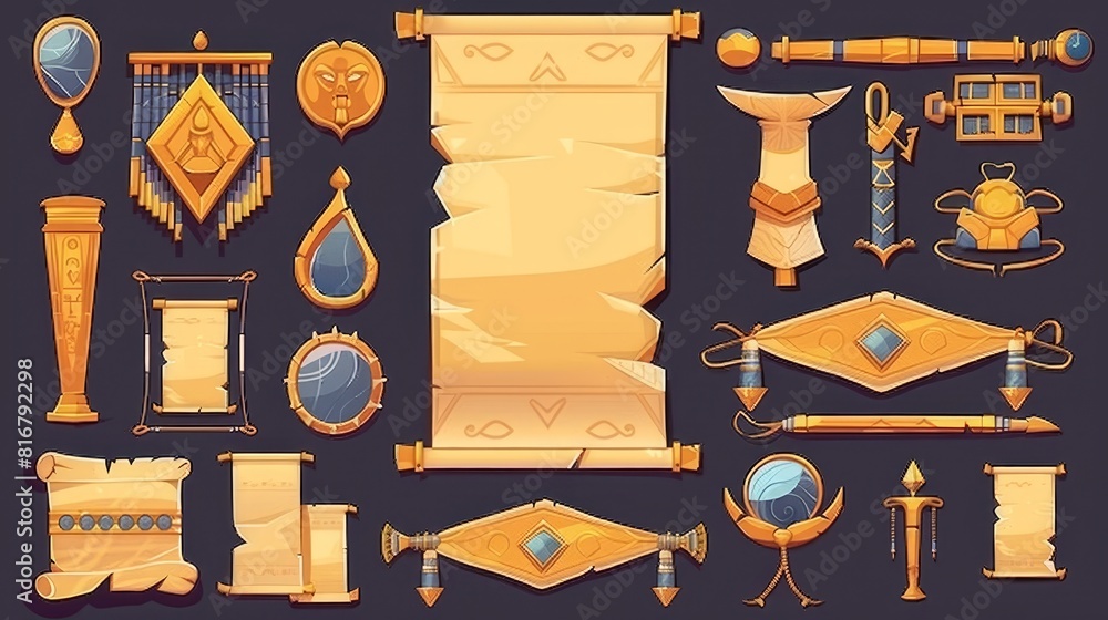 UI papyrus element for Ancient Egyptian games. Pharaoh ornament design ...
