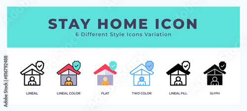 Stay home set of icons. Vector illustration with different styles.