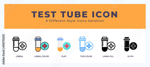 Test tubes icon set with different styles. Icons designed in filled. outline. flat. glyph and line colored.