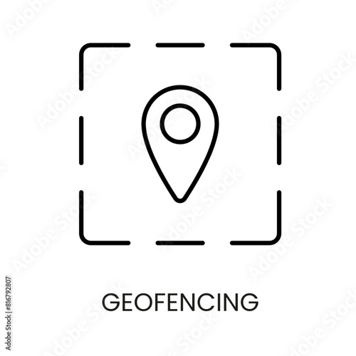 Geofencing line vector icon with editable stroke for placement on cctv camera system packaging