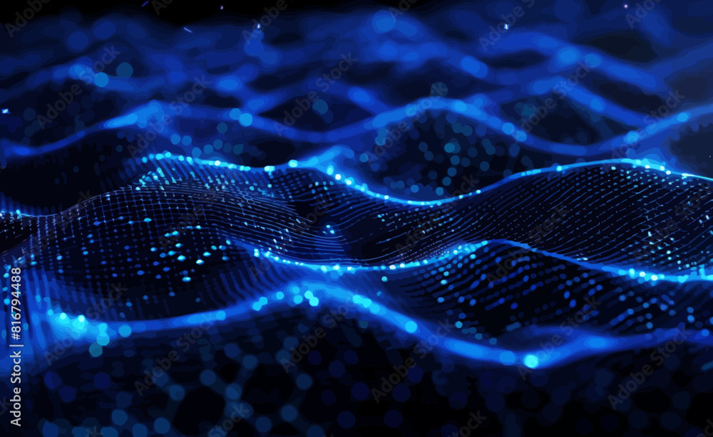 a computer generated image of a wave of blue lights a computer generated image of a wave of blue lights