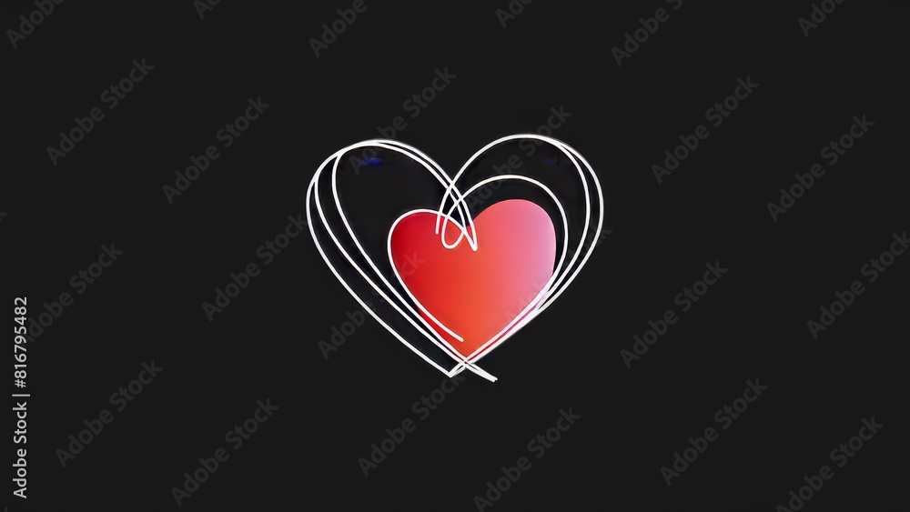 2D art of a heart, The heart is drawn with a few clean lines, and its center is filled with a gradient that transitions from red to pink. The heart floats gracefully against a solid black background 2D art of a heart, The heart is drawn with a few clean lines, and its center is filled with a gradient that transitions from red to pink. The heart floats gracefully against a solid black background