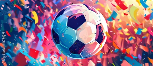 EM European Championship 2024 sport win, triumph, winner celebration concept background illustration  - Soccer ball and confetti © Corri Seizinger