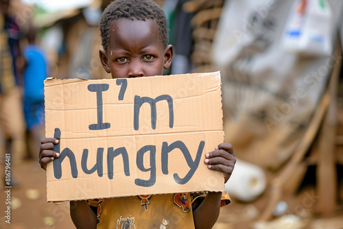 Little African boy holds sign that says 