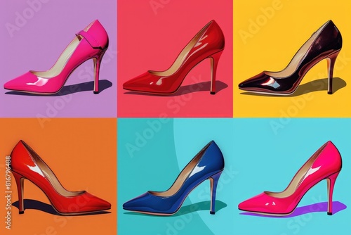 Stylish set of four different colored high heels, perfect for fashion and footwear concepts