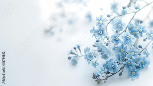 Elegant Blue Flowers on a Soft White Background. Perfect for Spring Themes  Wedding Invitations  or Minimalist Designs. AI