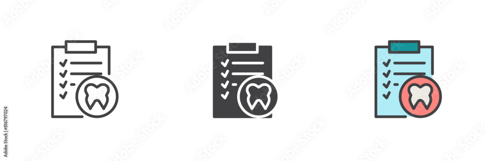 Dental medical record different style icon set Dental medical record different style icon set