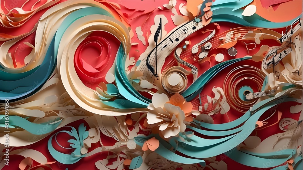 artistic background in music. Paper art abstract musical artwork. Utilizing generative AI artistic background in music. Paper art abstract musical artwork. Utilizing generative AI