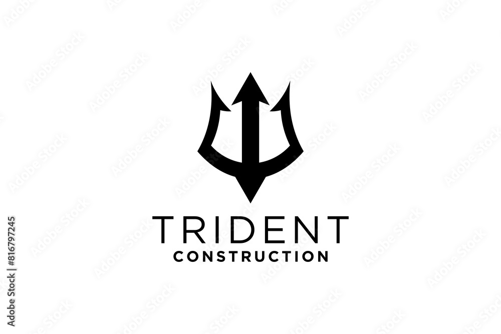 Fototapeta premium Simple vintage poseion trident spear template Logo.
