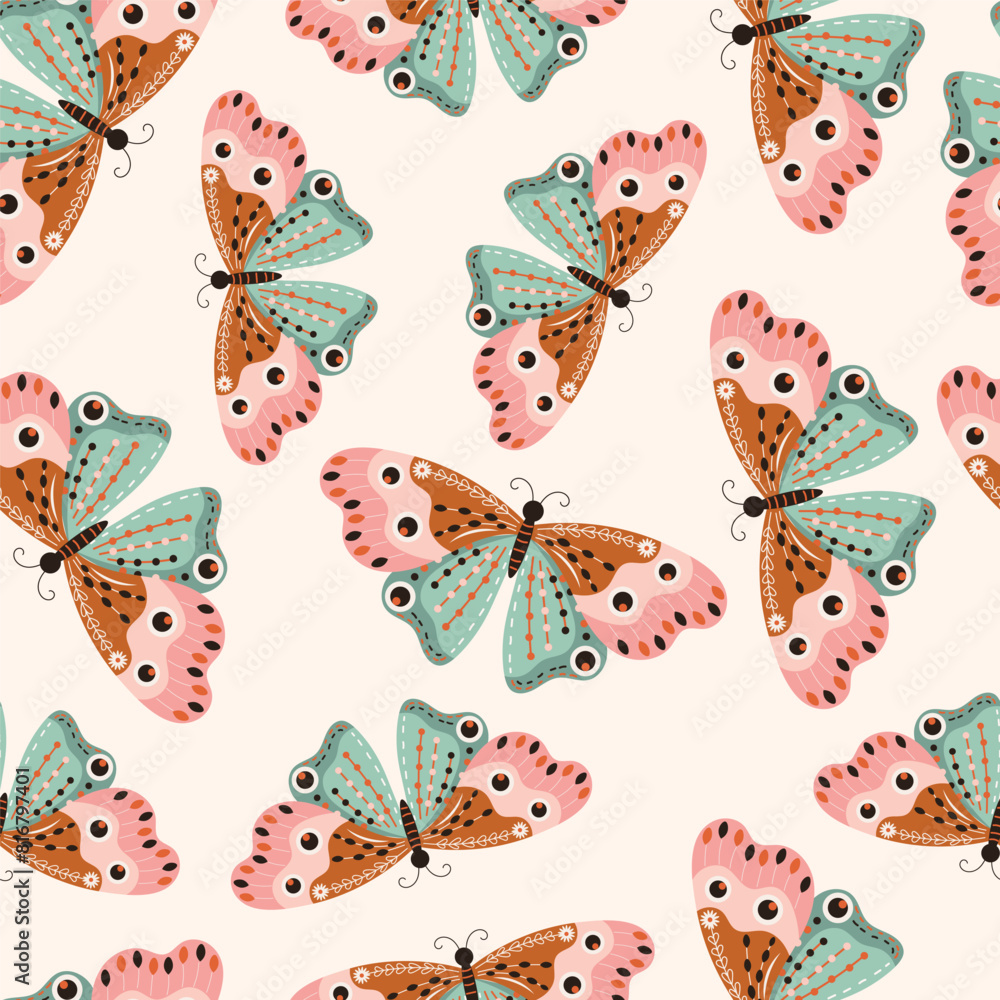 Fototapeta premium colorful butterfly seamless pattern in vector ,background,fabric,wallpaper,wrapping,cover,etc