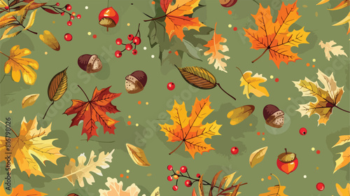 Seasonal seamless pattern with fallen autumn leaves 
