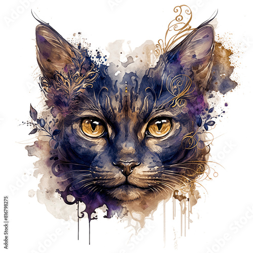 Watercolor cat portrait