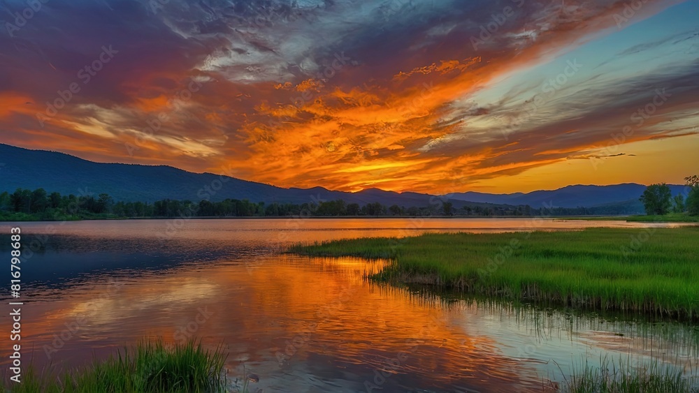 Burning in a prism of golden hues and fiery oranges, the sunset paints the sky with a mesmerizing display of colors Burning in a prism of golden hues and fiery oranges, the sunset paints the sky with a mesmerizing display of colors