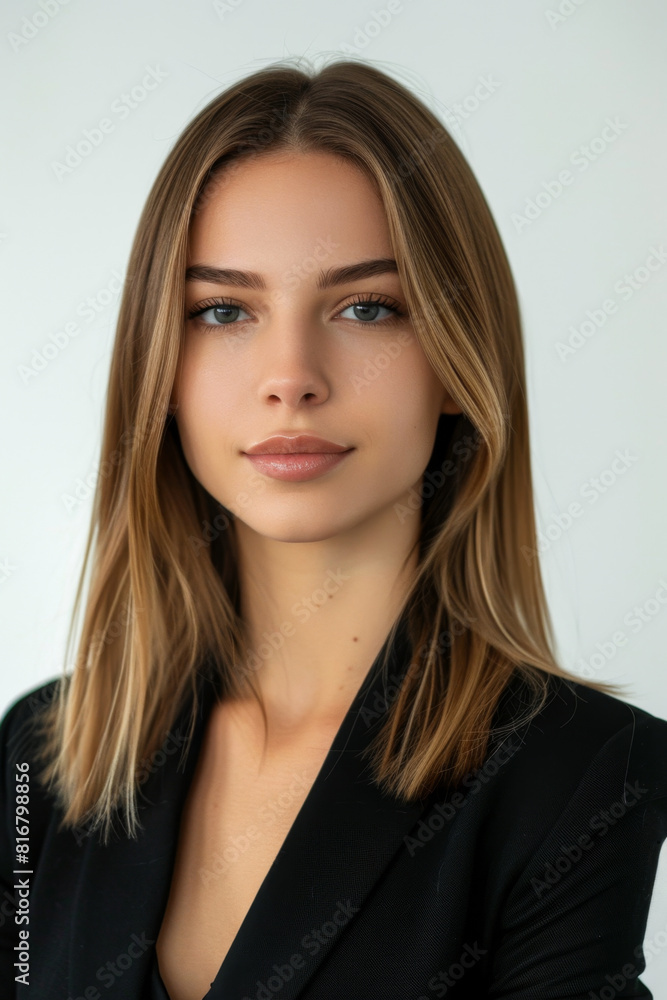 Elegant businesswoman with straight hair in the city Elegant businesswoman with straight hair in the city