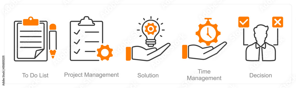 A set of 5 Project Management icons as to do list, project management