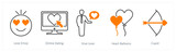 A set of 5 Love and Romance icons as love emoji, online dating, give love
