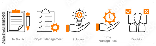 A set of 5 Project Management icons as to do list, project management