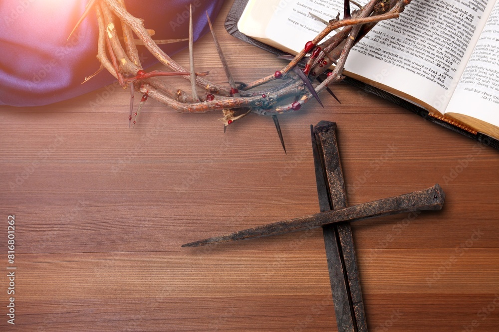 Christian lent with cross, palm leaves, Christian lent with cross, palm leaves,