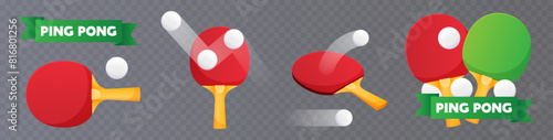 Set of ping pong elements in a cartoon style. Vector illustration on a transparent background.