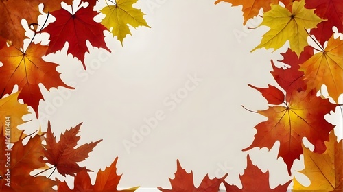 Fall background of red maple leaves with copy space.  frame composition of leaves.