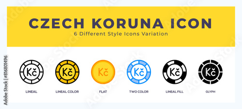 Czech koruna icon symbol. isolated. vector illustration with different styles
