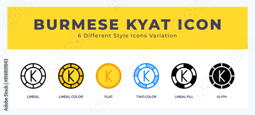 Burmese kyat icon set pack vector illustration. photo