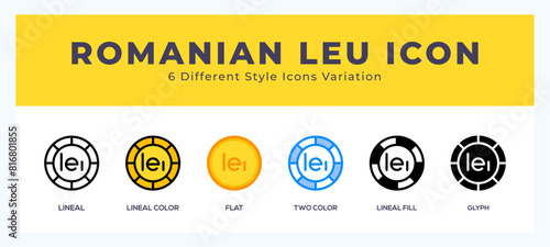 Romanian leu icons set of simple vector illustration.