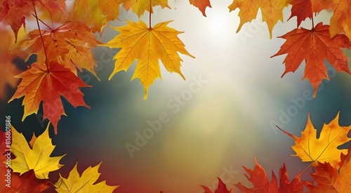 Fall background of red maple leaves with copy space., frame composition of leaves.