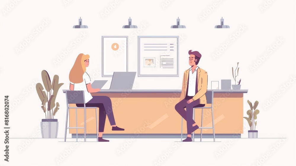 Interview with candidates by a human resources employee. Hiring, recruitment, negotiation, and introduction of future workers business concept, Linear flat modern illustration. Interview with candidates by a human resources employee. Hiring, recruitment, negotiation, and introduction of future workers business concept, Linear flat modern illustration.