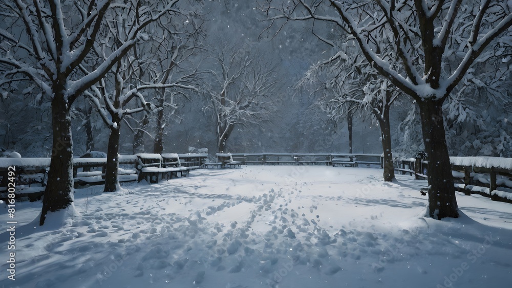 Winter in the park. Winters snowy landscape for background.