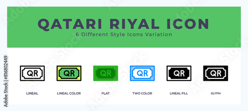 Qatari riyal icon set pack vector illustration.