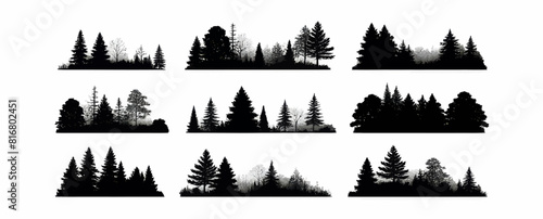 a set of silhouettes of different trees photo
