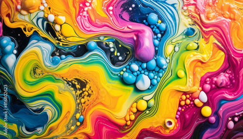 Groovy and psychedelic pattern. Rainbow colors. Abstract background of fluid paints floating into the water.