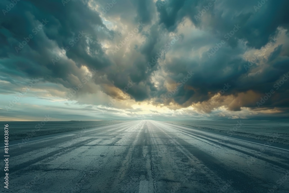 A deserted road with overcast sky in the background. Suitable for transportation concepts A deserted road with overcast sky in the background. Suitable for transportation concepts