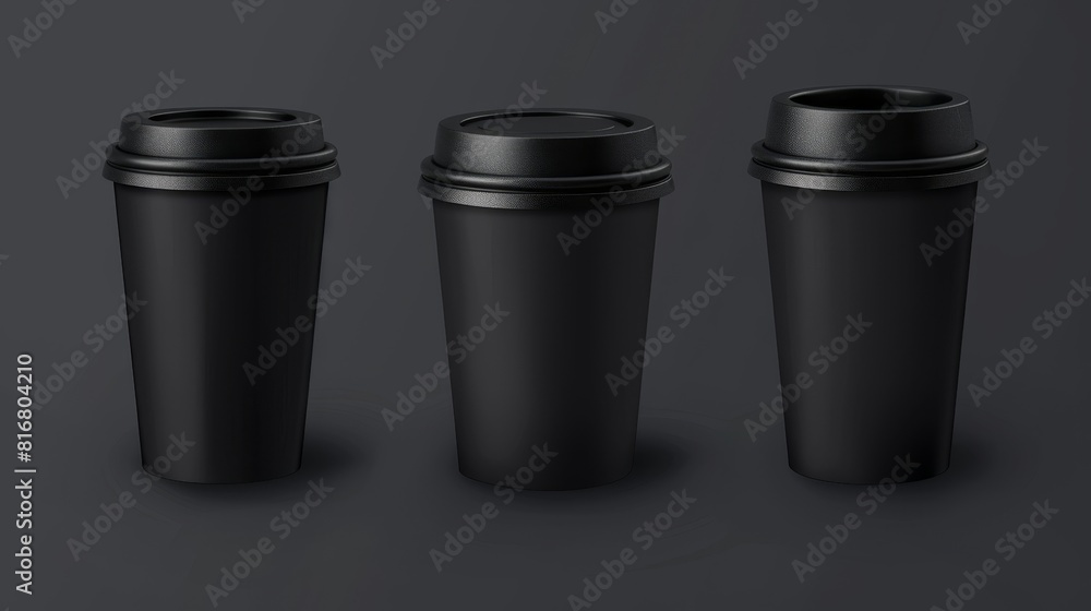 An isolated black coffee cup modern mockup set. A disposable packaging design for a takeaways and cold drinks. An isolated black coffee cup modern mockup set. A disposable packaging design for a takeaways and cold drinks.