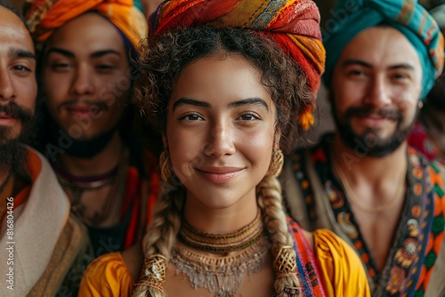A Group of Diverse Multiethnic People in Colorful Traditional Attire Smiling
