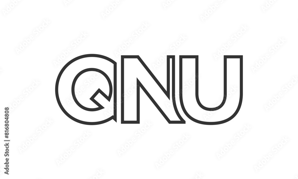 QNU logo design template with strong and modern bold text. Initial based vector logotype featuring simple and minimal typography. Trendy company identity.