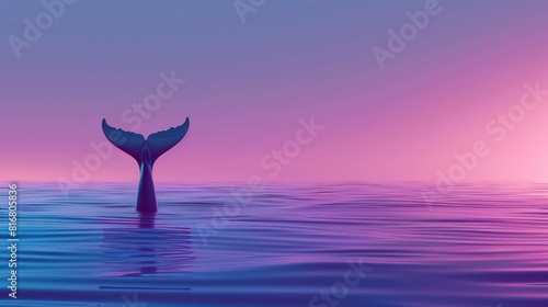 A blue tail of a whale is sticking out of the water photo