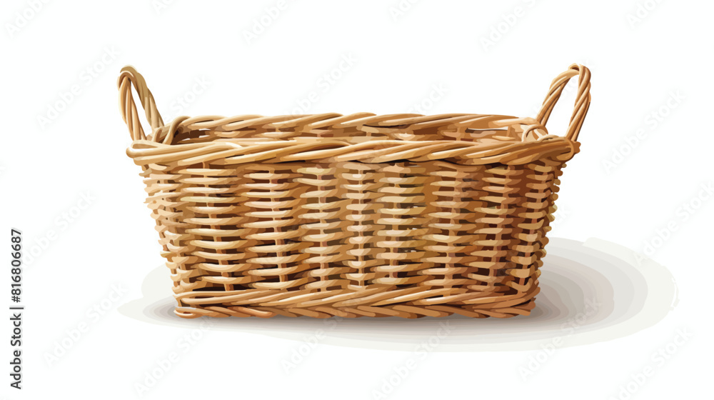 Straw wicker basket of rectangular shape. Empty woven basket