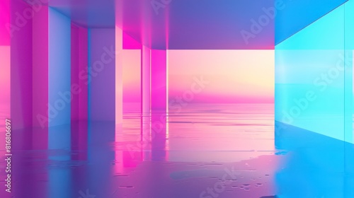 A room with a blue wall and pink walls