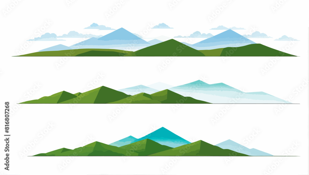 a set of three mountains with clouds in the sky a set of three mountains with clouds in the sky