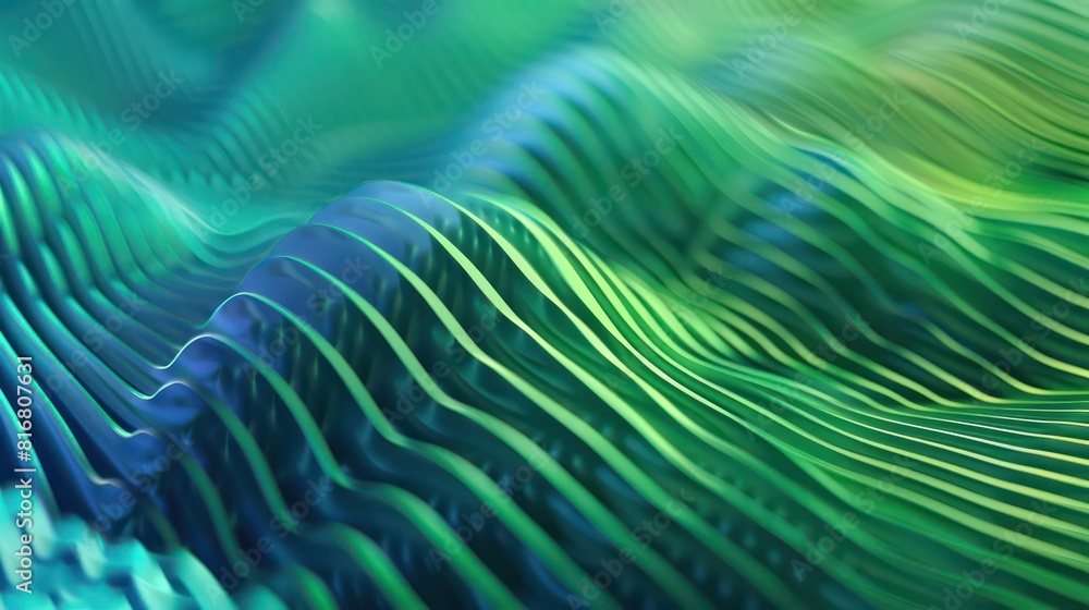 A green wave with blue and yellow stripes A green wave with blue and yellow stripes