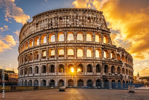 majestic colosseum bathed in golden morning light iconic ancient roman landmark in rome italy