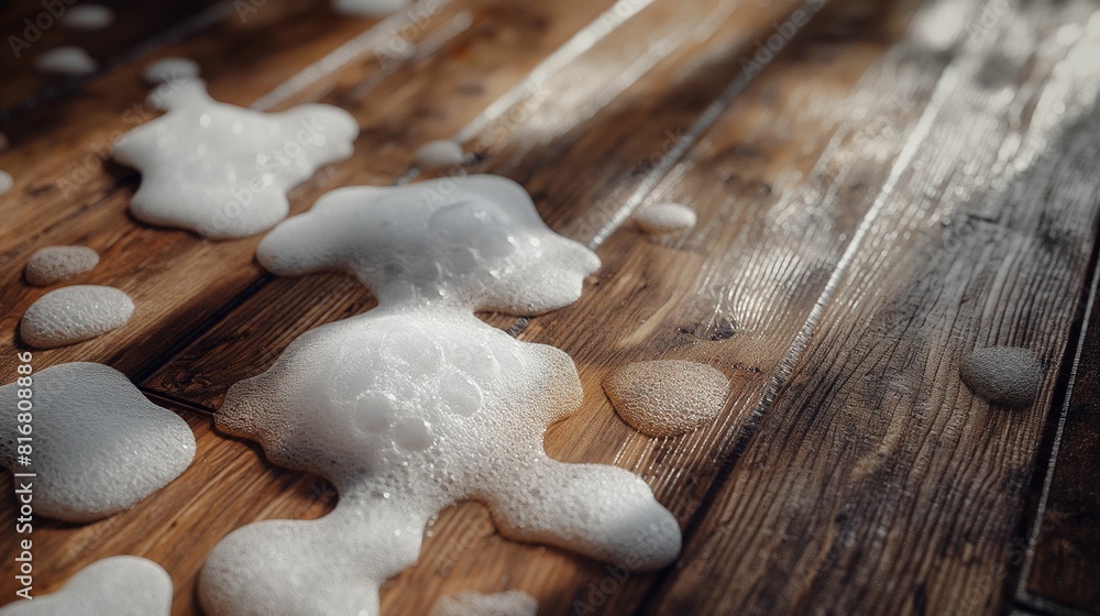 Soap suds on a wooden surface with sunlight highlights. Soap suds on a wooden surface with sunlight highlights.