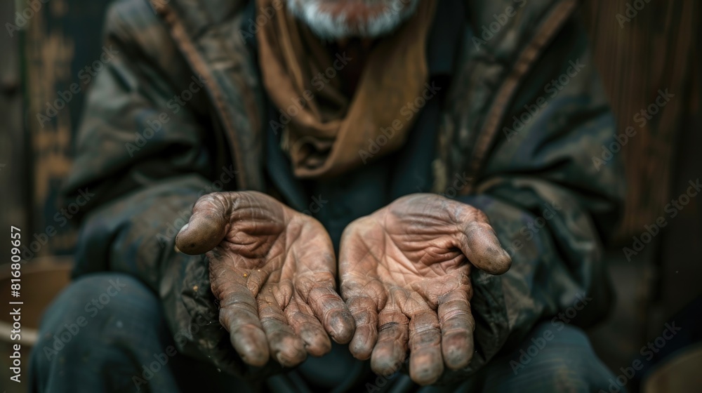 A man with dirty hands sitting on a bench. Suitable for industrial and labor-related concepts A man with dirty hands sitting on a bench. Suitable for industrial and labor-related concepts