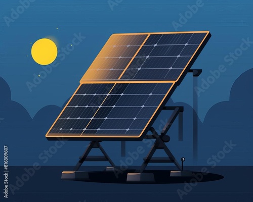 Sleek solar panel materials flat design front view renewable energy theme animation Monochromatic Color Scheme