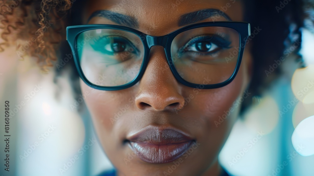 A woman with curly hair and glasses is looking at the camera A woman with curly hair and glasses is looking at the camera