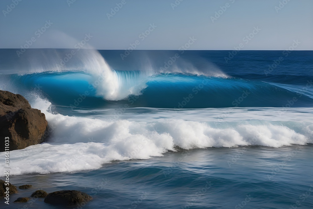 a tranquil beach, ocean waves crashing the shore. Ideal for themes of travel, peace and nature backdrops. generative ai a tranquil beach, ocean waves crashing the shore. Ideal for themes of travel, peace and nature backdrops. generative ai