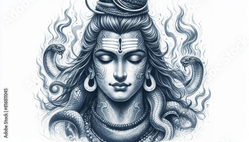 Lord Shiva sketch - Shiv - Bholebaba - Generative AI photo