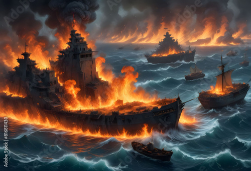 Naval Battle with Burning Ships